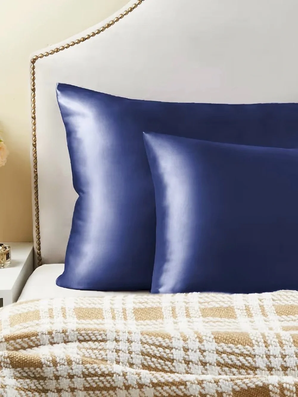 Luxury Navy Satin Pillowcase with Hidden Zipper - Smooth Home Bedding 2 King